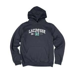 Y2K Champion Lacrosse Hoodie Men's M Black Distressed Graphic Reverse Weave